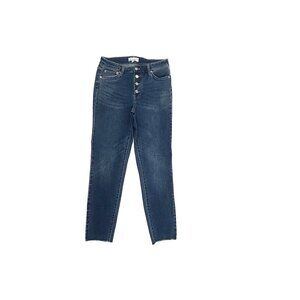 Popsugar Button Fly Raw Hem Skinny Women's size 8‎ Dark Wash Blue Denim jeans